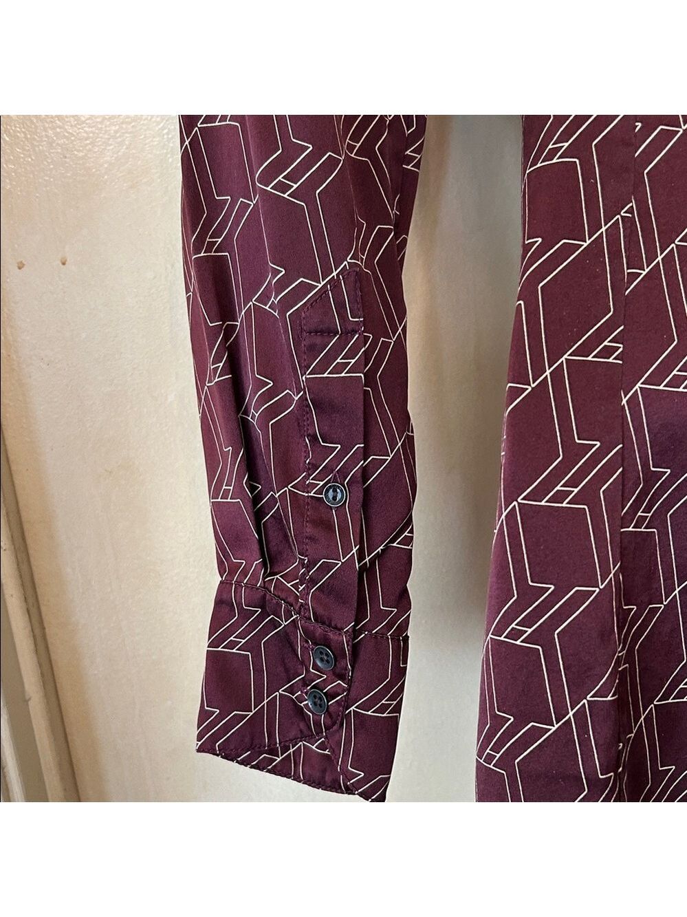 rag & bone Silk Burgundy Long Sleeve Dress with Geometric Pattern size 4 - Picture 10 of 14
